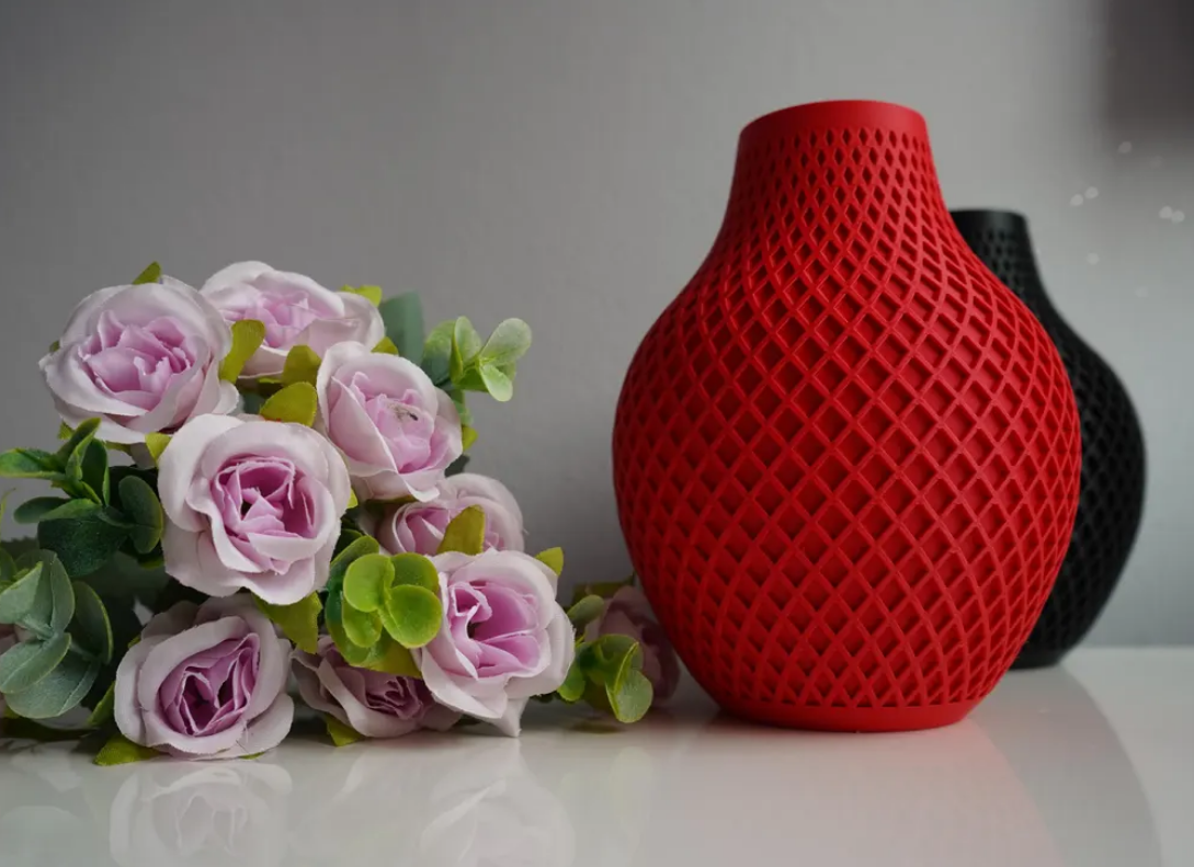 Moderne 3D gedruckte Vase | Geometrische Gitterstruktur | Design Blumenvase | Minimalistische Wohndeko