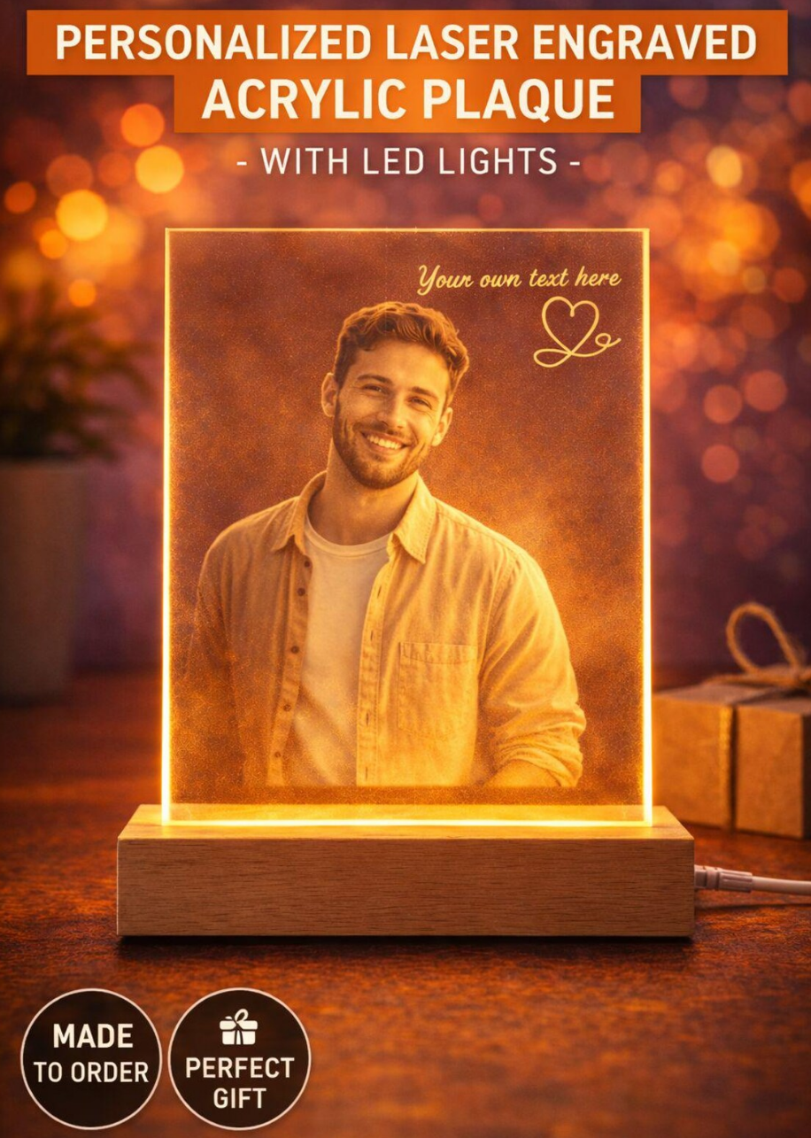 Personalisierte LED Acryl Fotolampe – Lasergravur Geschenk, Jahrestag Geschenk