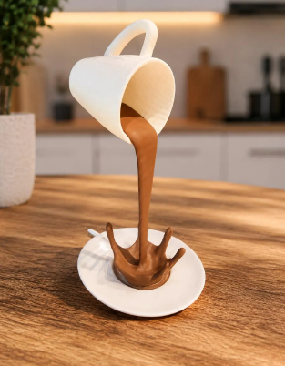 Schwebende Tasse mit Kaffee-Effekt | 3D-gedruckte Wohnraumdeko