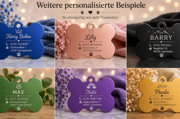 Personalisierter Hundeanhänger mit Gravur – Knochenform