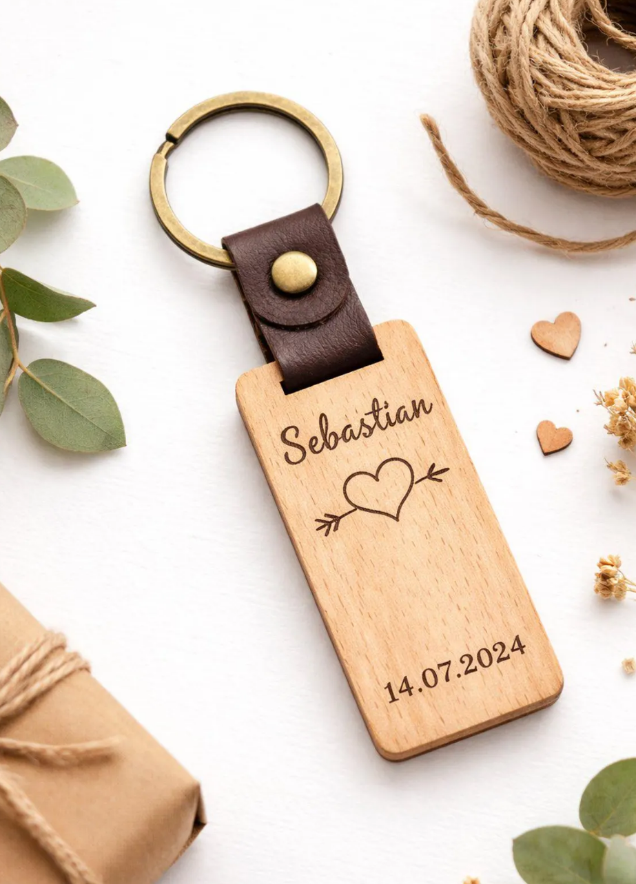 Personalisierter Holz Anhänger mit Gravur – Name, Datum oder Symbol – Geschenkidee für Hochzeit, Geburtstag & Weihnachten