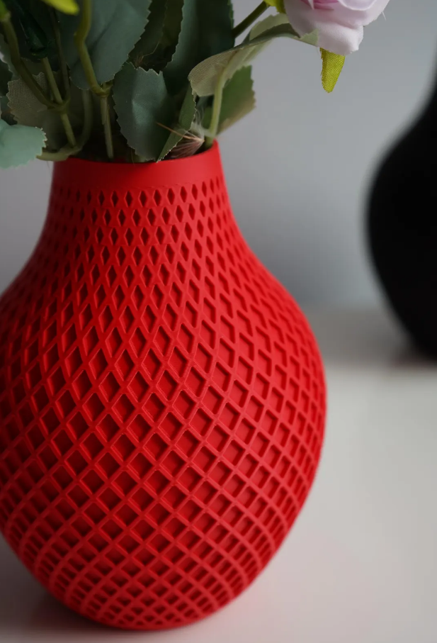 Moderne 3D gedruckte Vase | Geometrische Gitterstruktur | Design Blumenvase | Minimalistische Wohndeko