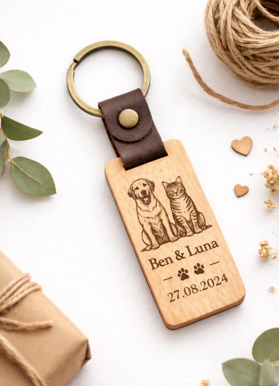 Personalisierter Holz Anhänger mit Gravur – Name, Datum oder Symbol – Geschenkidee für Hochzeit, Geburtstag & Weihnachten