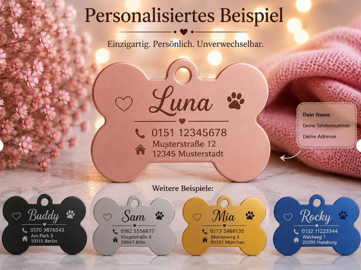 Personalisierter Hundeanhänger mit Gravur – Knochenform